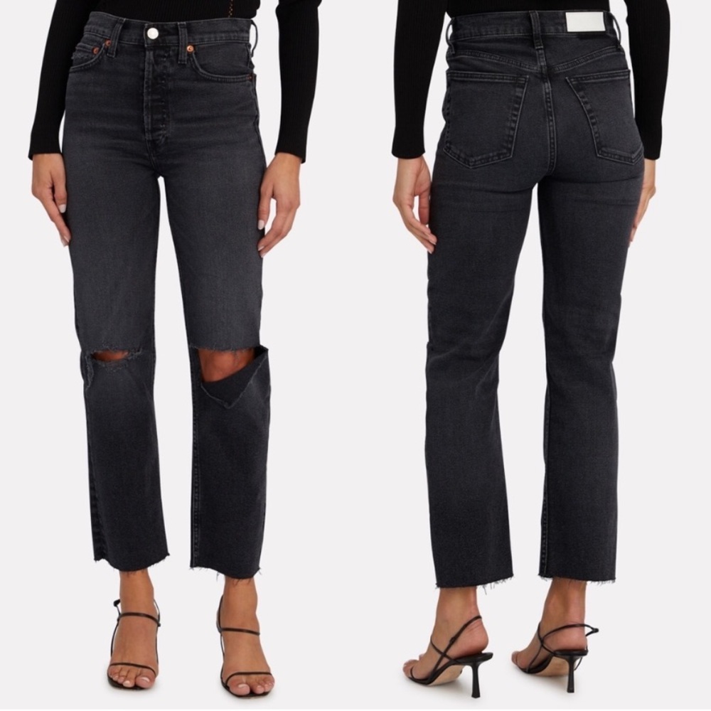 Re/Done 70s Stove Pipe Jeans 29 High Rise Mid-Weight Stretch Denim Faded Coal